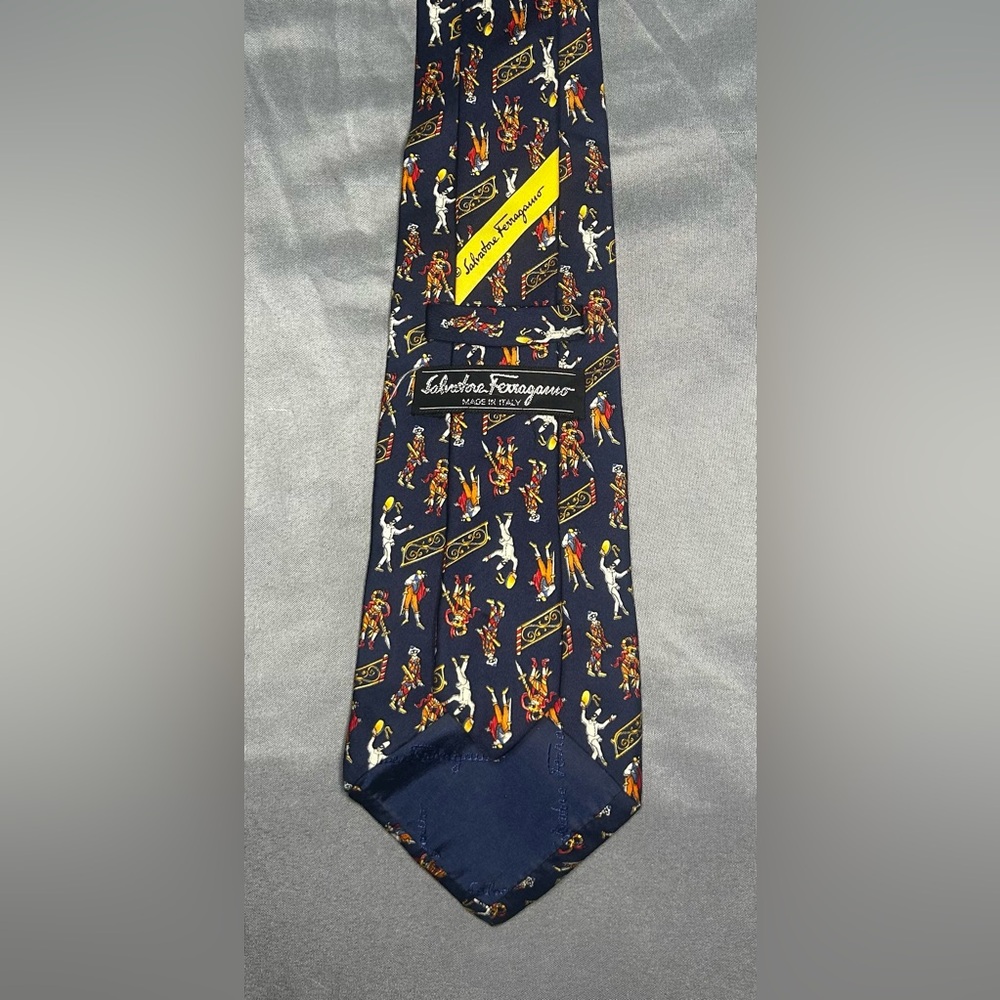 Men’s Salvatore Ferragamo Vintage Vtg 90s Blue Red Geometric Silk Designer Tie - Picture 3 of 4